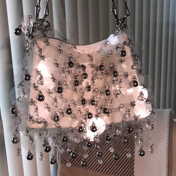 PACO RABANNE Beaded Sequin Shoulder Bag White